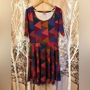 LuLaRoe 2X Nicole Colorful Geometric Dress